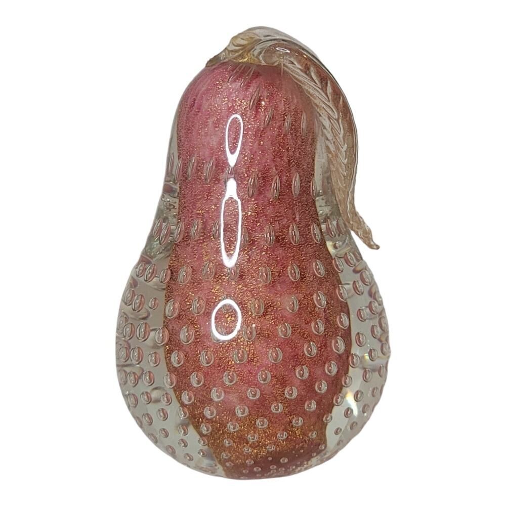 Vtg Alfredo Barbini Pear Bookend Bullicante Aventurine Murano Glass Fruit‎ AS IS